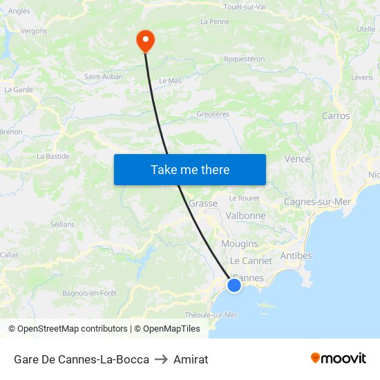 Gare De Cannes-La-Bocca to Amirat map