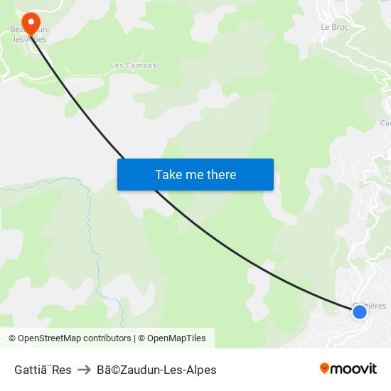 Gattiã¨Res to Bã©Zaudun-Les-Alpes map