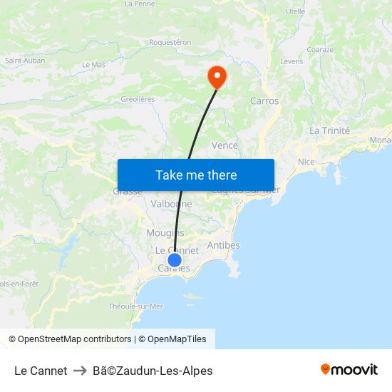 Le Cannet to Bã©Zaudun-Les-Alpes map