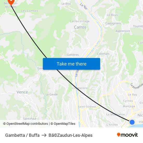 Gambetta / Buffa to Bã©Zaudun-Les-Alpes map