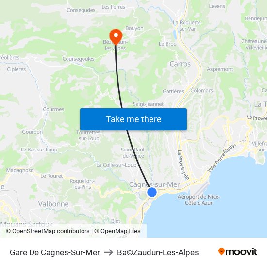 Gare De Cagnes-Sur-Mer to Bã©Zaudun-Les-Alpes map