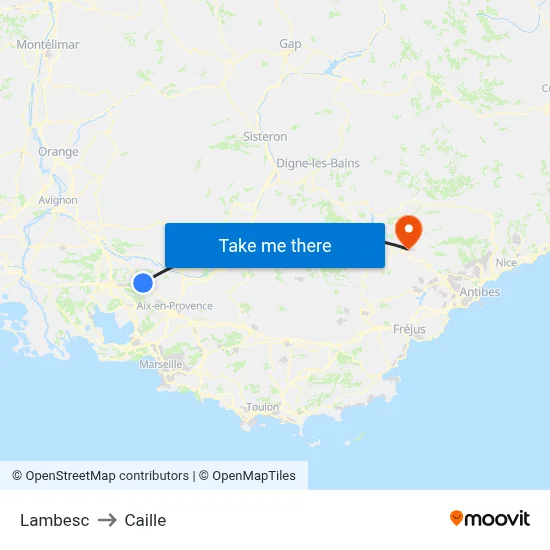 Lambesc to Caille map