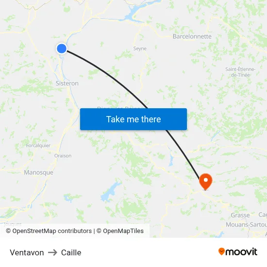 Ventavon to Caille map