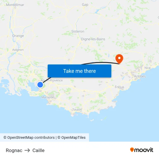 Rognac to Caille map