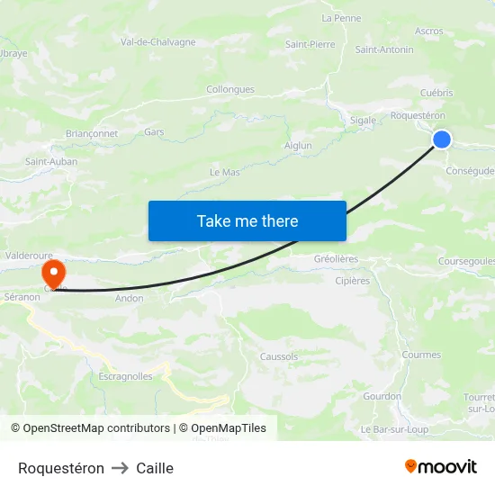 Roquestéron to Caille map