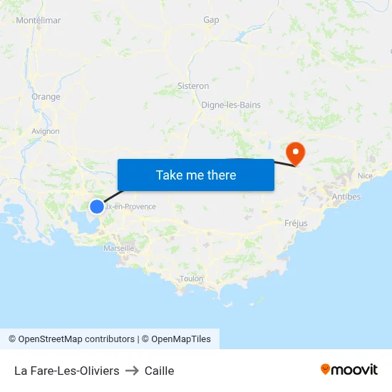 La Fare-Les-Oliviers to Caille map