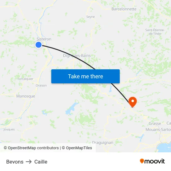 Bevons to Caille map