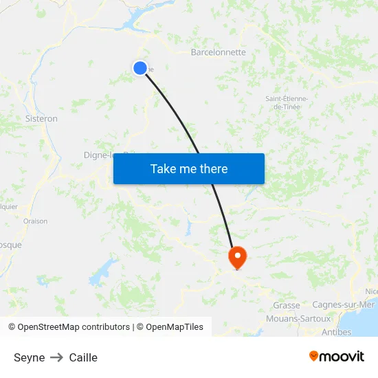 Seyne to Caille map