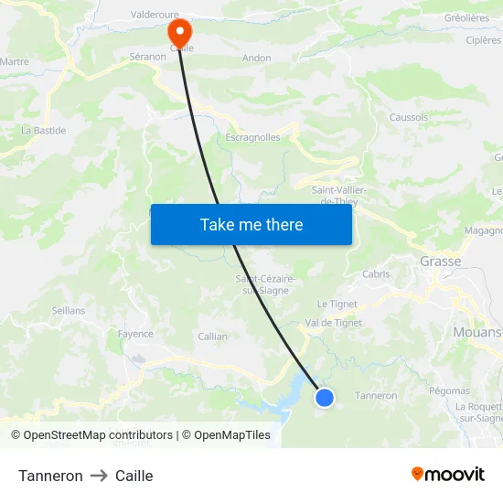 Tanneron to Caille map