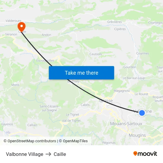 Valbonne Village to Caille map