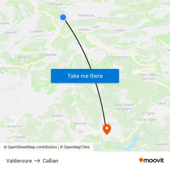 Valderoure to Callian map