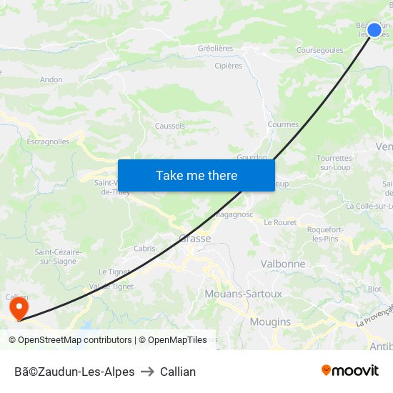 Bã©Zaudun-Les-Alpes to Callian map