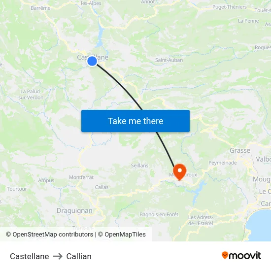 Castellane to Callian map