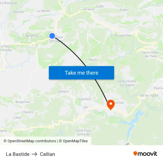 La Bastide to Callian map