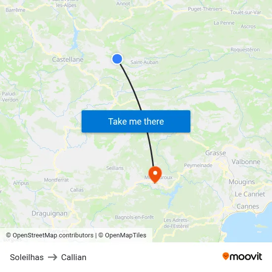 Soleilhas to Callian map