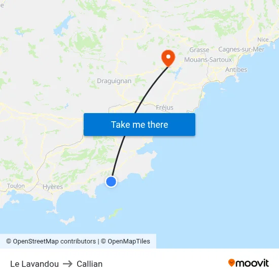 Le Lavandou to Callian map