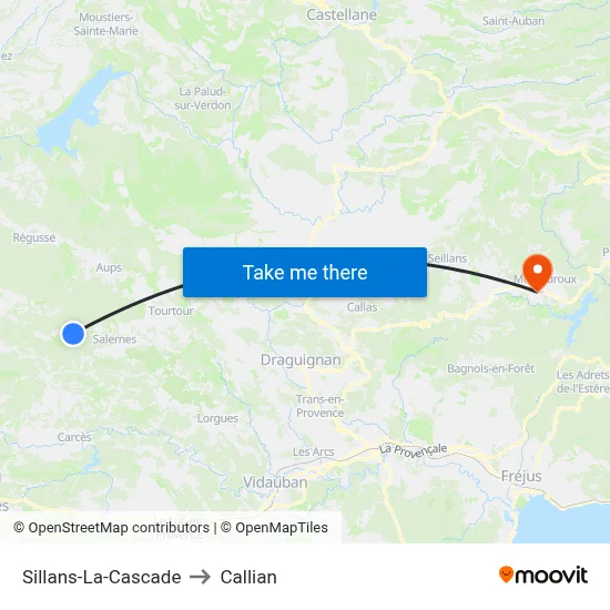 Sillans-La-Cascade to Callian map