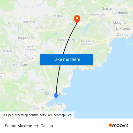 Sainte-Maxime to Callian map