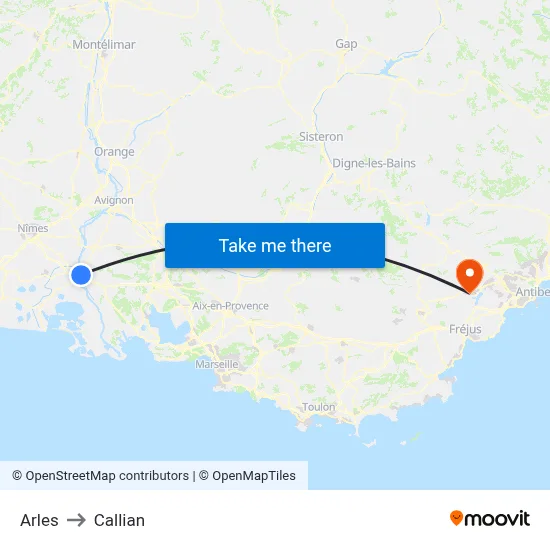Arles to Callian map