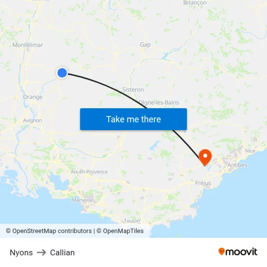Nyons to Callian map