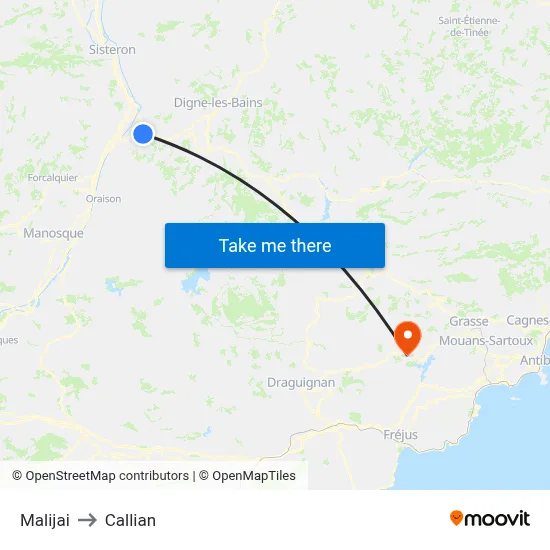 Malijai to Callian map