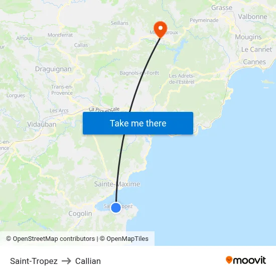 Saint-Tropez to Callian map