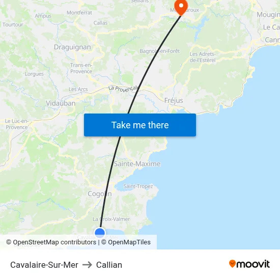Cavalaire-Sur-Mer to Callian map