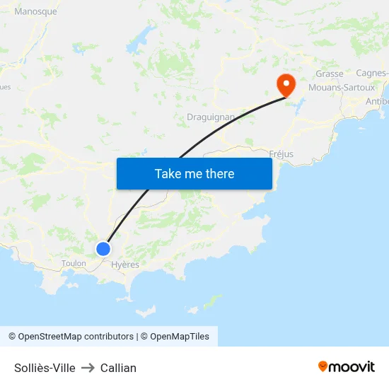 Solliès-Ville to Callian map