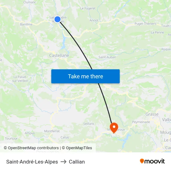 Saint-André-Les-Alpes to Callian map