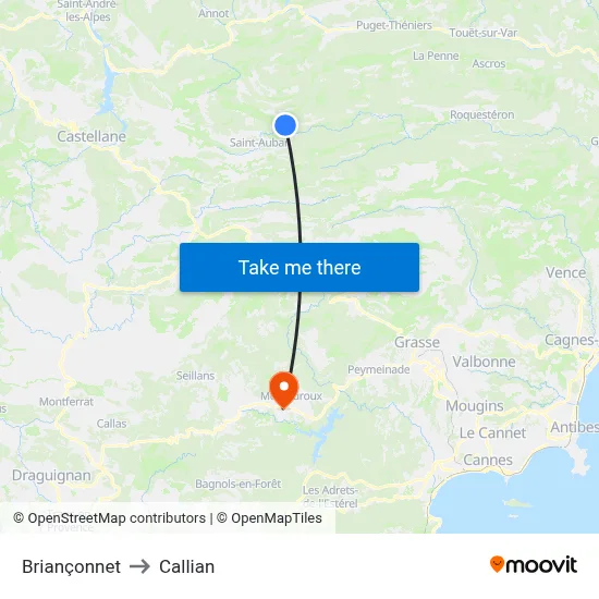 Briançonnet to Callian map