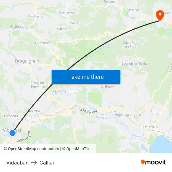 Vidauban to Callian map