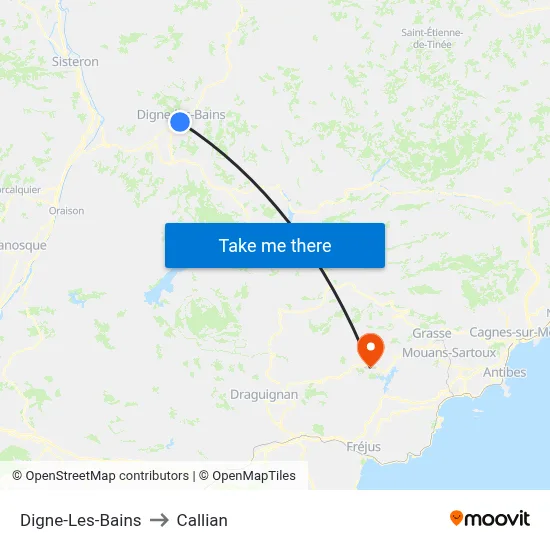 Digne-Les-Bains to Callian map