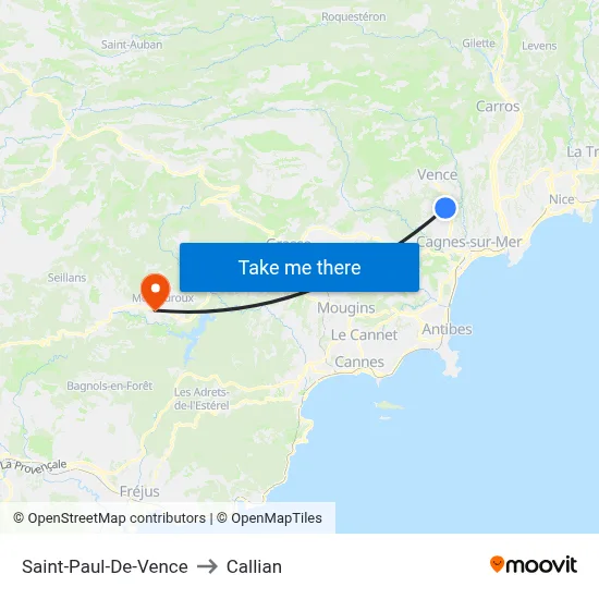 Saint-Paul-De-Vence to Callian map