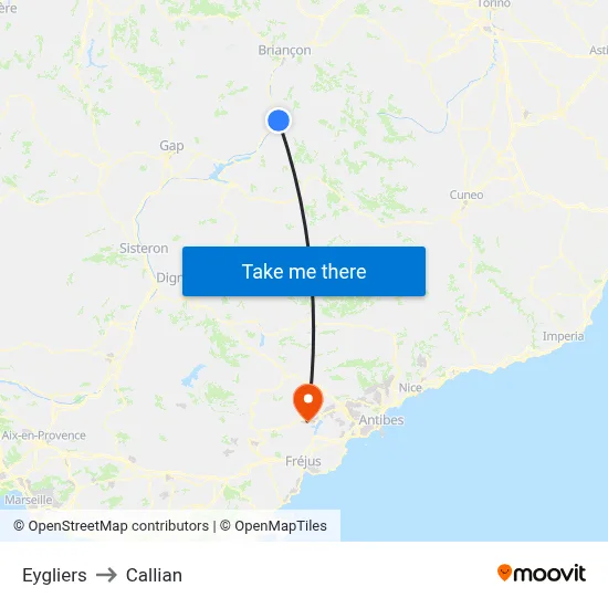 Eygliers to Callian map