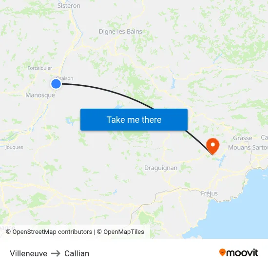 Villeneuve to Callian map