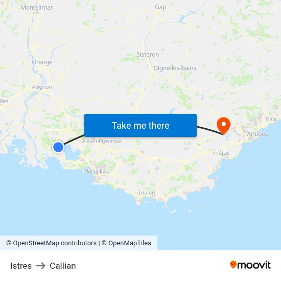 Istres to Callian map