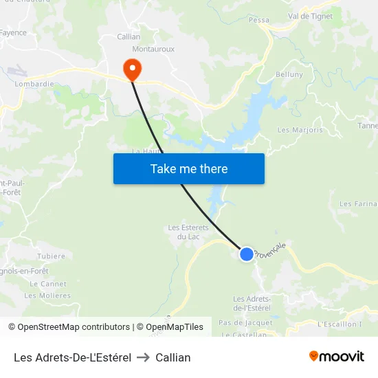 Les Adrets-De-L'Estérel to Callian map