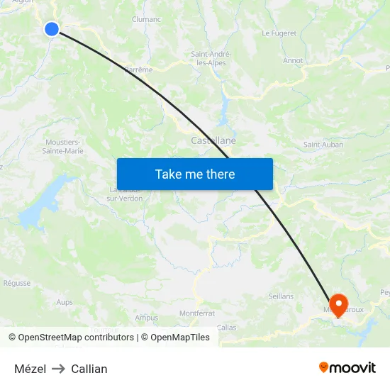 Mézel to Callian map