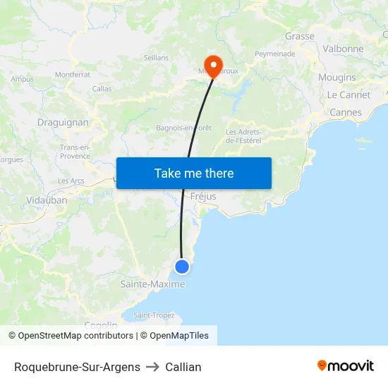 Roquebrune-Sur-Argens to Callian map