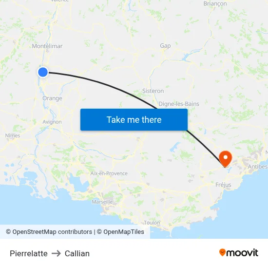 Pierrelatte to Callian map