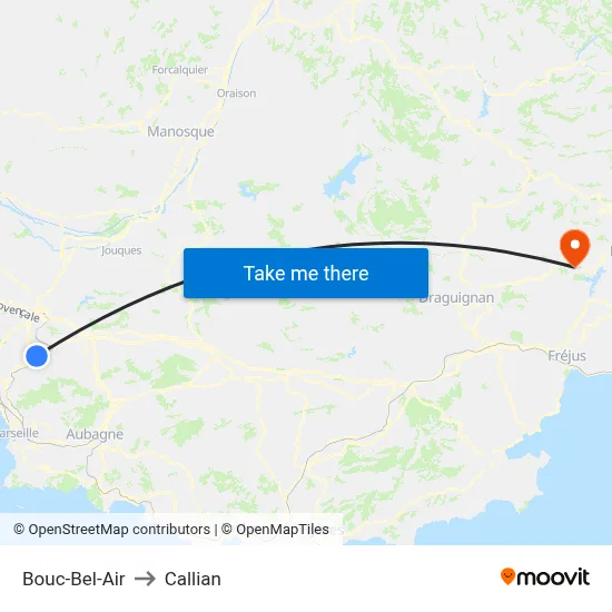 Bouc-Bel-Air to Callian map