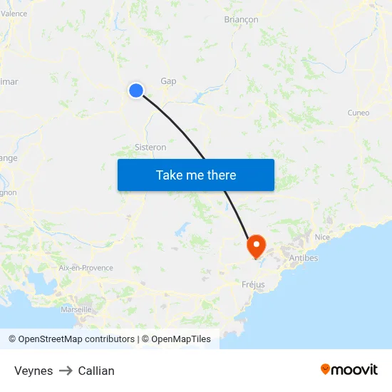 Veynes to Callian map