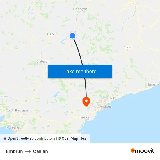 Embrun to Callian map