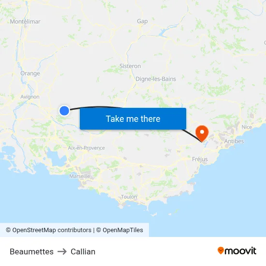 Beaumettes to Callian map