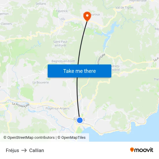 Fréjus to Callian map