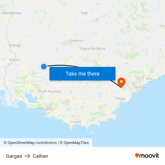 Gargas to Callian map