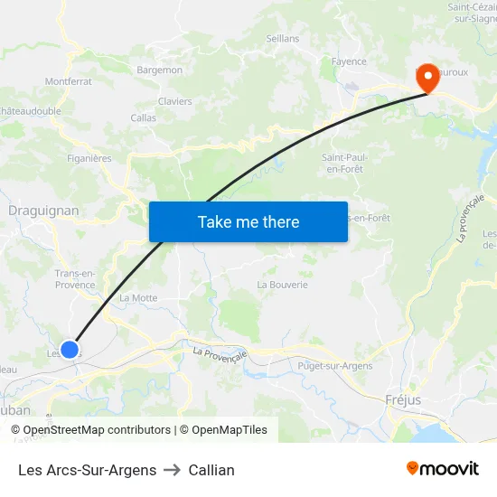 Les Arcs-Sur-Argens to Callian map
