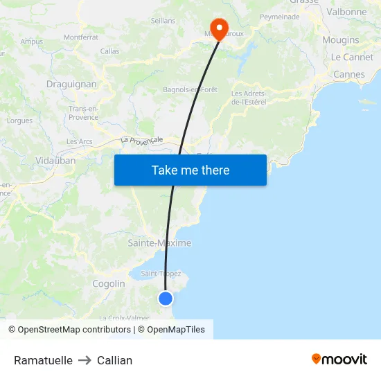 Ramatuelle to Callian map