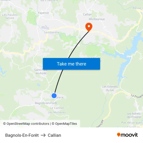 Bagnols-En-Forêt to Callian map