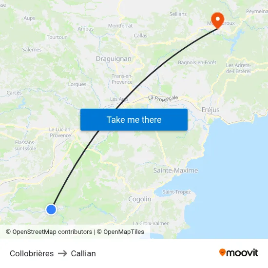 Collobrières to Callian map